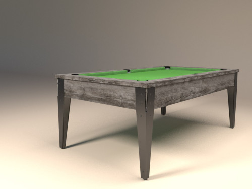 Billard style industriel FACTORY Classic, finition bois flotté et pieds acier peint noirs - Tissu vert pomme