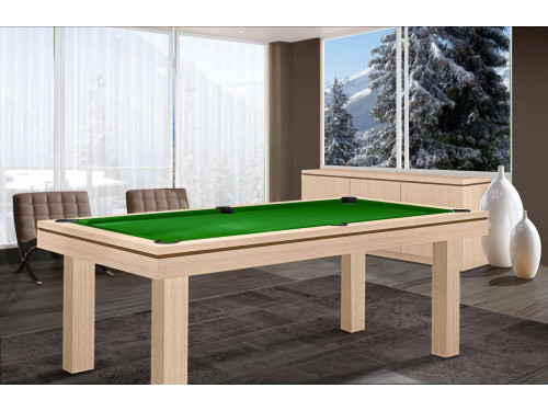 Billard moderne LIVEA, finition chêne alpin blanc avec liseré gris ardoise et tissu vert pomme