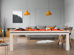Billard NEW TENDANCE Table Bicolore chêne pieds blanc tapis gris ardoise