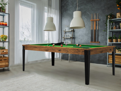 Billard INDUSTRY en chêne brossé CB01, pieds acier noirs avec tapis noir