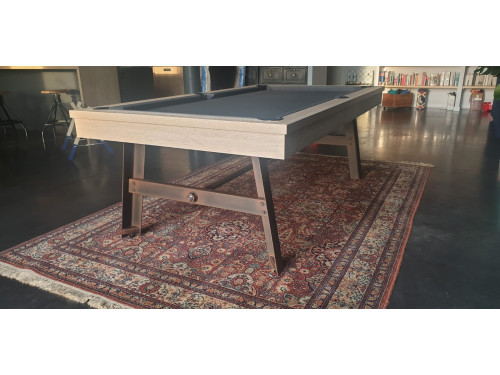 Billard table VINTAGE finition chêne nature  et pieds acier vieiilii tissu gris foncé 