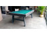 Billard VINTAGE finition gris graphite et pied acier gris anthracite avec tapis de jeu vert-bleu