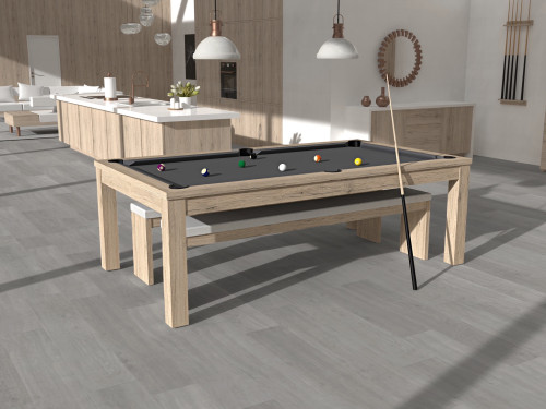 Billard TRENDY finition chêne éclairci veiné et tissu gris foncé