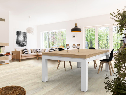 Billard NEW TENDANCE Table Bicolore chêne pieds blanc tapis gris ardoise