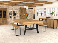 Billard table VINTAGE finition chêne coat, pied acier noir et plateau table ST - Bancs Fabrik