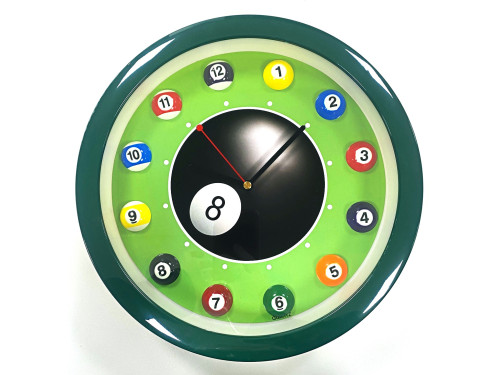 Horloge murale 12 billes billard - contour vert