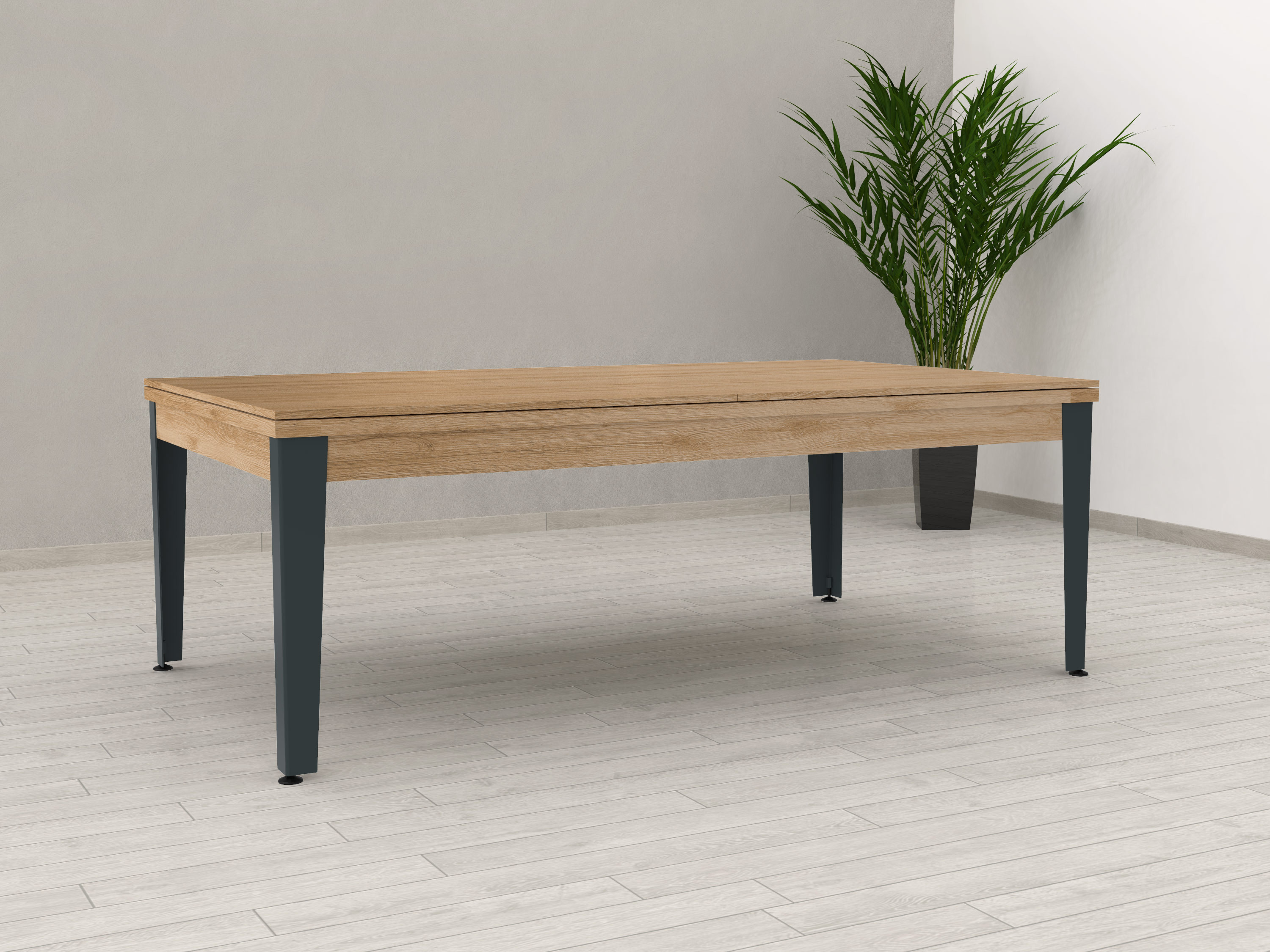 Billard EASY 230 Américain - finition Chêne et pieds anthracite avec plateau table