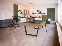 billard table viveo easy V 230 finition chêne sur pieds anthracites jeu américain tissu gris foncé