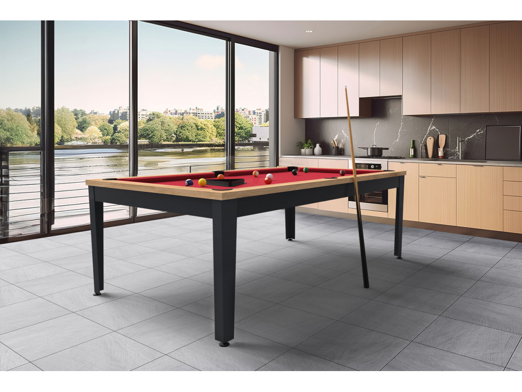 Billard table EASY en chêne bicolore anthracite avec tapis rouge Billard table EASY en chêne bicolore anthracite avec tapis rouge