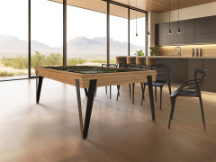 Billard table PURE finition chêne doré veiné sl plateau BV avec chaises noires