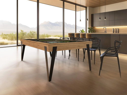 Billard table PURE finition chêne doré veiné sl plateau BV avec chaises noires
