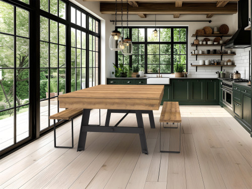 Billard VINTAGE 231 avec son plateau ST table finition chêne vintage et deux bancs Fabrik
