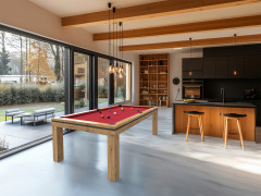 billard table NOVEA 231 finition chêne doré veiné avec tissu de jeu de billard américain rouge