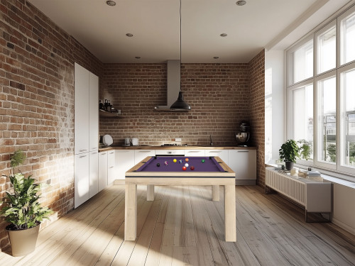 billard table NOVEA finition chêne classique avec tissu de jeu violet