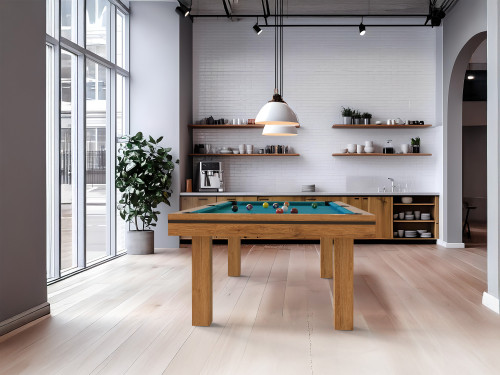 Billard américain LIVEA transformable en table finition chêne doré veiné avec tissu de jeu couleur tournament