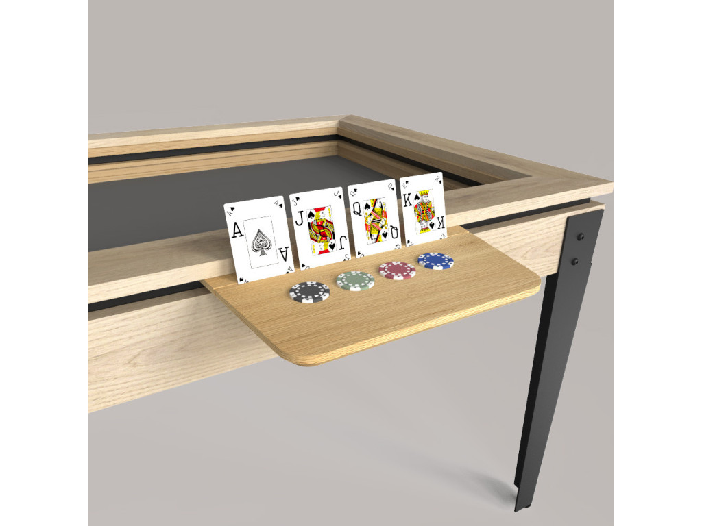 Tablette magnétique chêne naturel pour la table de jeux adapTable d'Eurobillards avec 4 cartes à jouer et jetons