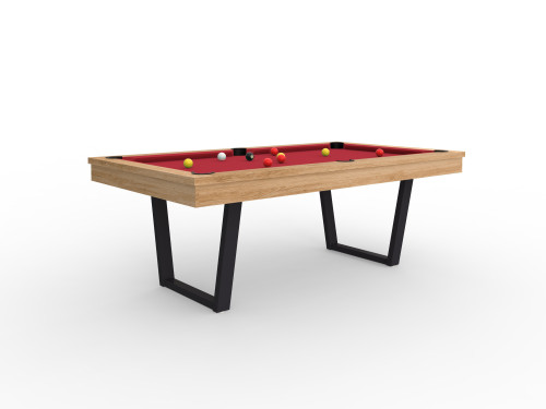 billard table viveo easy V 210 finition chêne sur pieds anthracites jeu américain tissu rouge kit accessoires inclus