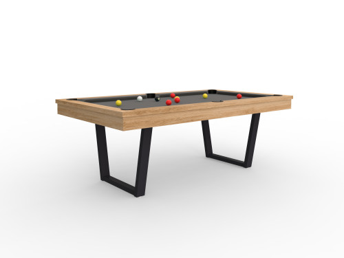 billard table viveo easy V 210 finition chêne sur pieds anthracites jeu américain tissu gris foncé kit accessoires inclus