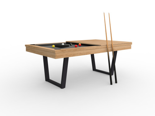 Billard table viveo easy V 210 finition chêne pieds anthracites jeu américain tissu gris foncé mi plateau kit accessoires inclus