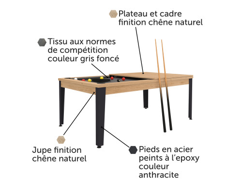 Billard EASY - Chêne pieds anthracite