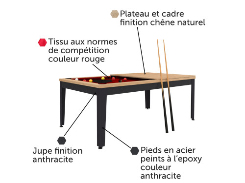 Billard EASY - Chêne bicolore anthracite