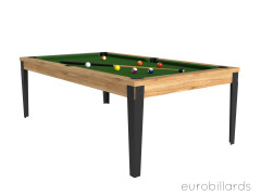 Billard FACTORY TABLE en finition chêne doré veiné avec tissu vert de jeu américain