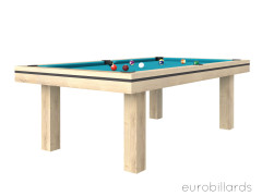 Billard LIVEA tissu bleu transformable en table en chêne nature
