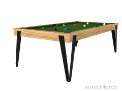 Billard PURE tissu vert design industriel avec finition chêne doré veiné et pieds anthracite