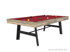 Billard VINTAGE avec tissu rouge, covertible en table design industriel chêne oldtimer pied métal noir aux écrous apparents