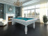 Billard Tradition OL - blanc, rainures et tapis tournament - salon classique avec cheminée, miroir et lustre