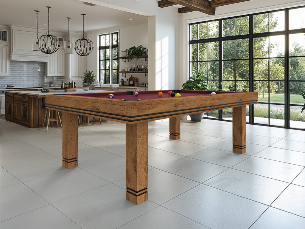 Billard Square - chêne brossé huilé 06, rainures noires, tapis wine - cuisine rustique chic et grandes baies vitrées Billard Square - chêne brossé huilé 06, rainures noires, tapis wine - cuisine rustique chic et grandes baies vitrées