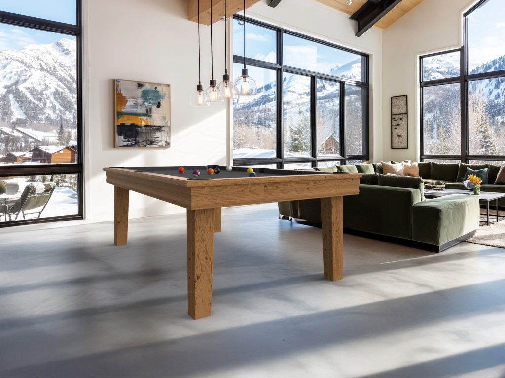 eurobillards – gamme excellence – billard Cottage F, tapis gris ardoise, chêne brossé 1801, intérieur chalet moderne eurobillards – gamme excellence – billard Cottage F, tapis gris ardoise, chêne brossé 1801, intérieur chalet moderne