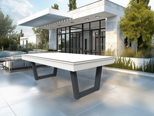billard Harmony V Outdoor avec plateau ST en HPL blanc et pieds gris ardoise, salon de jardin.