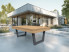billard Harmony V Outdoor avec plateau ST en HPL chêne naturel et pieds gris ardoise, une terrasse moderne avec piscine