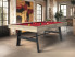 Billard Vintage en chêne oldtimer avec tapis rouge et pieds noirs, loft industriel avec murs en briques  et décoration