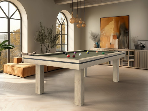 billard-LIVEA – chêne classique, tapis vert olive,  Élégance intemporelle à l’âme artistique
