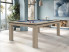 billard-NOVEA – chêne éclaircie veiné, tapis bleu poudre,  billard contemporain, intérieur méditerranéen et des tons bleus