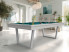 Billard URBAN – chêne blanchi veiné avec tapis bleu pétrole et pieds gris clair RAL7047, contemporain, moderne