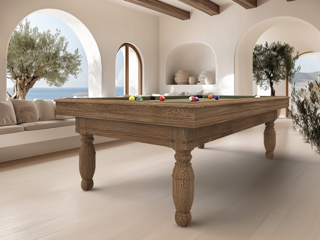 Billard TRADITION OL – chêne brossé huilé (CB D), tapis olive – ambiance méditerranéenne pour intérieur chaleureux et élégant Billard TRADITION OL – chêne brossé huilé (CB D), tapis olive – ambiance méditerranéenne pour intérieur chaleureux et élégant