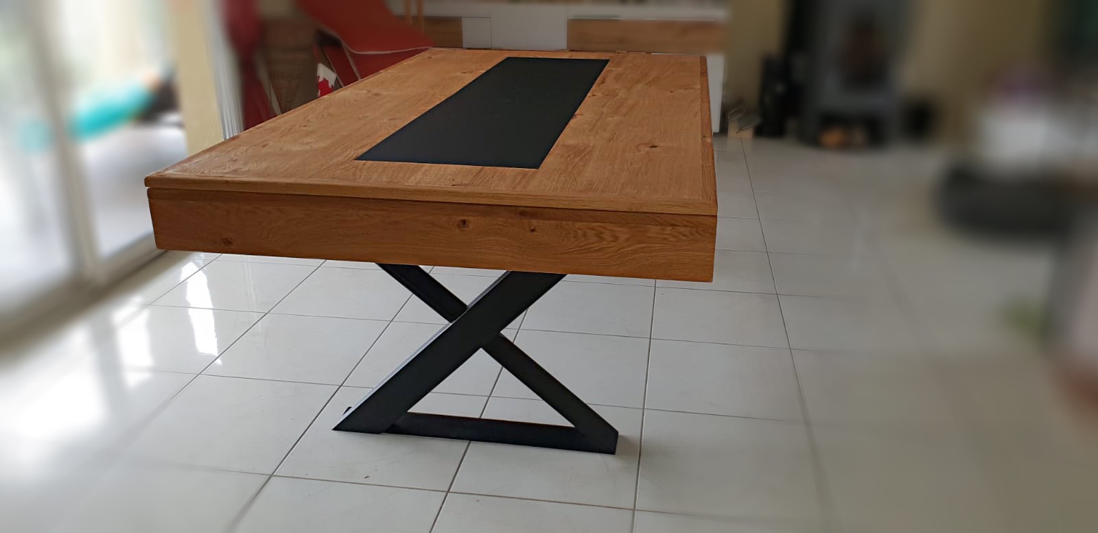 billard convertible en table industrielle pietement noir