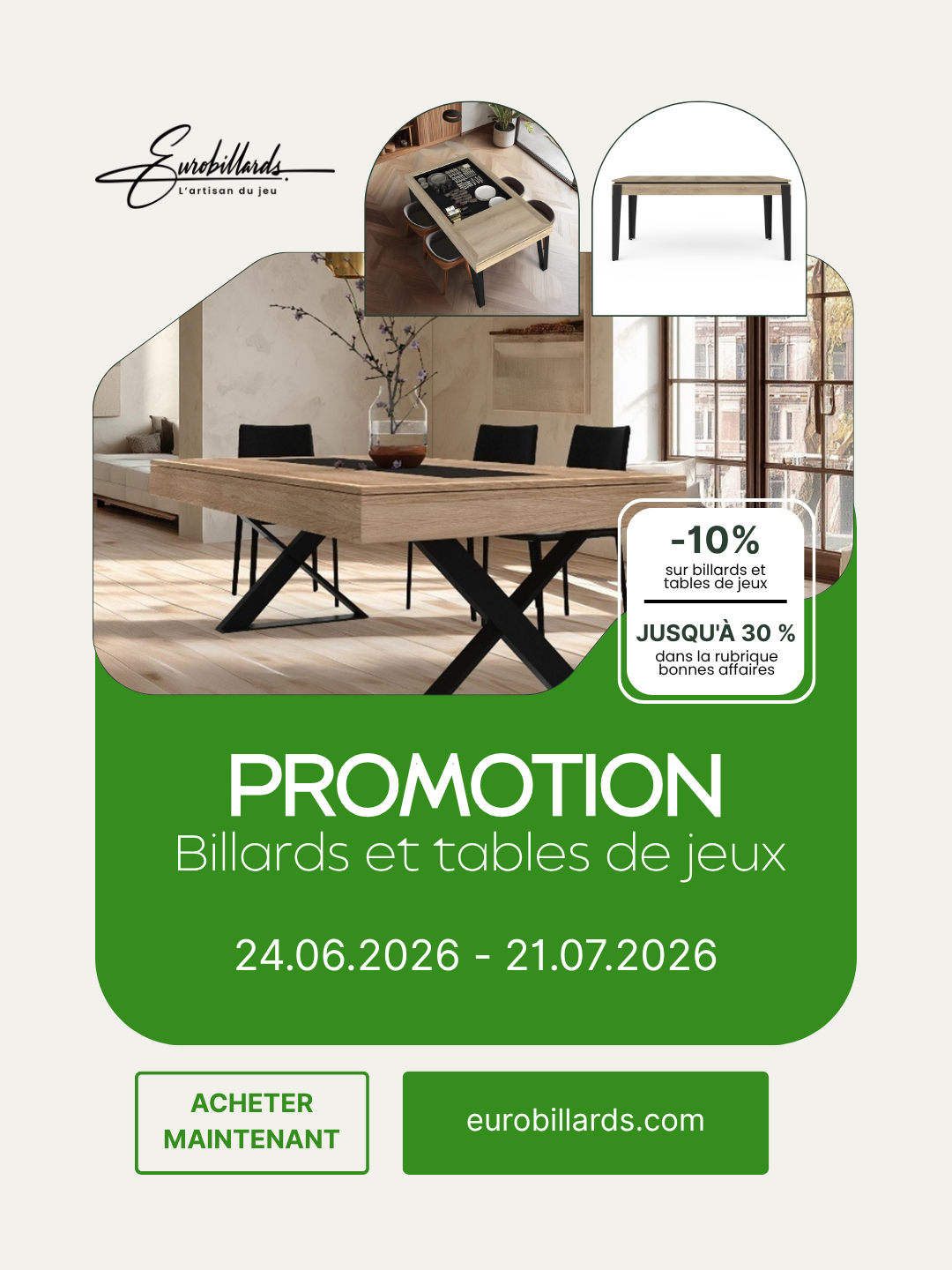 Actualité promotion billards et tables de jeux